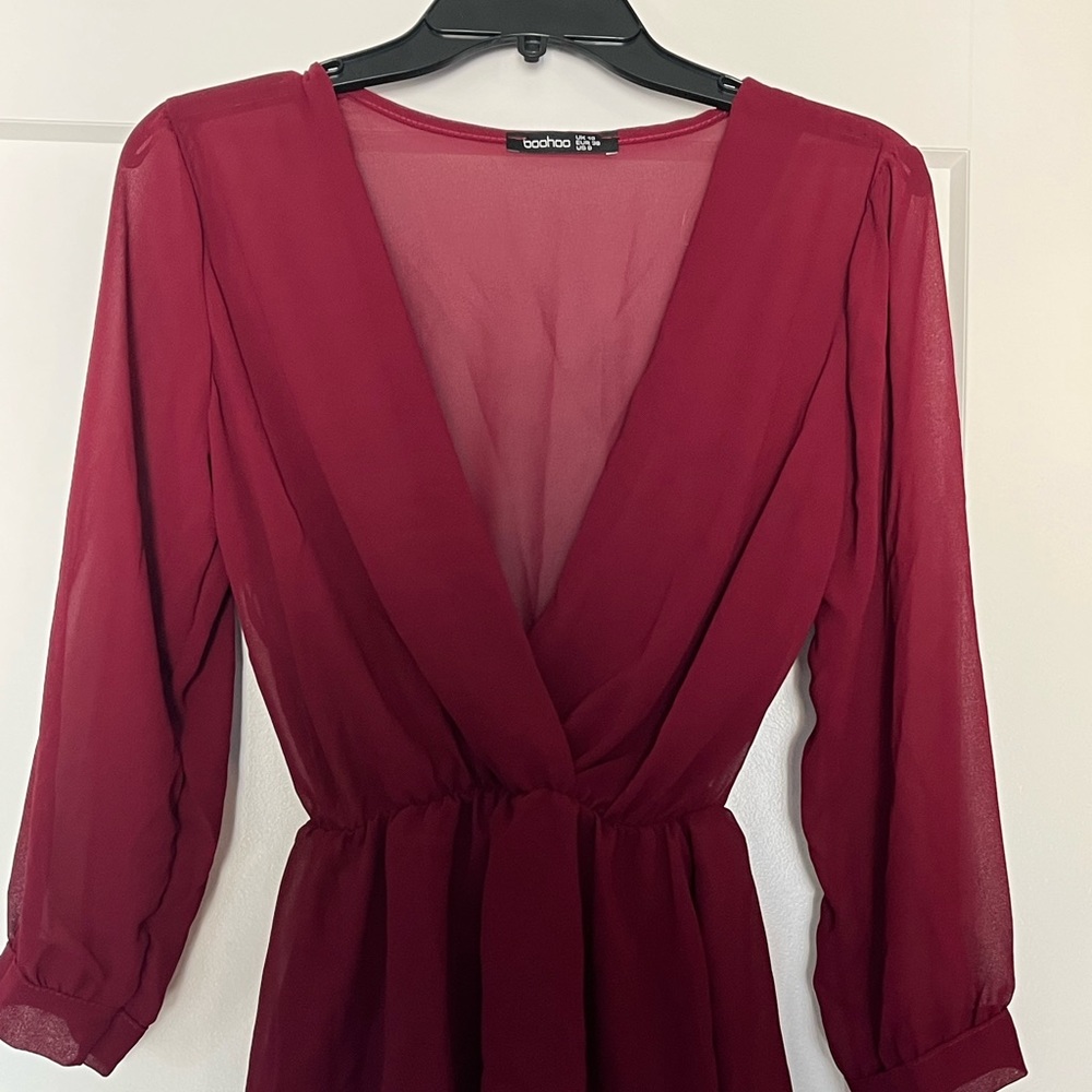 Boohoo Red Velvet Sheer Top